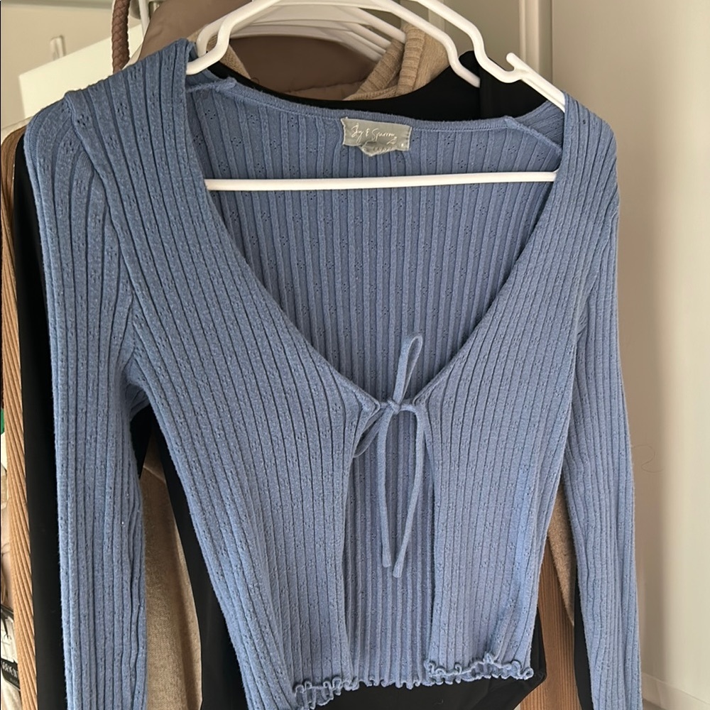 Blue Ribbed Knit Top